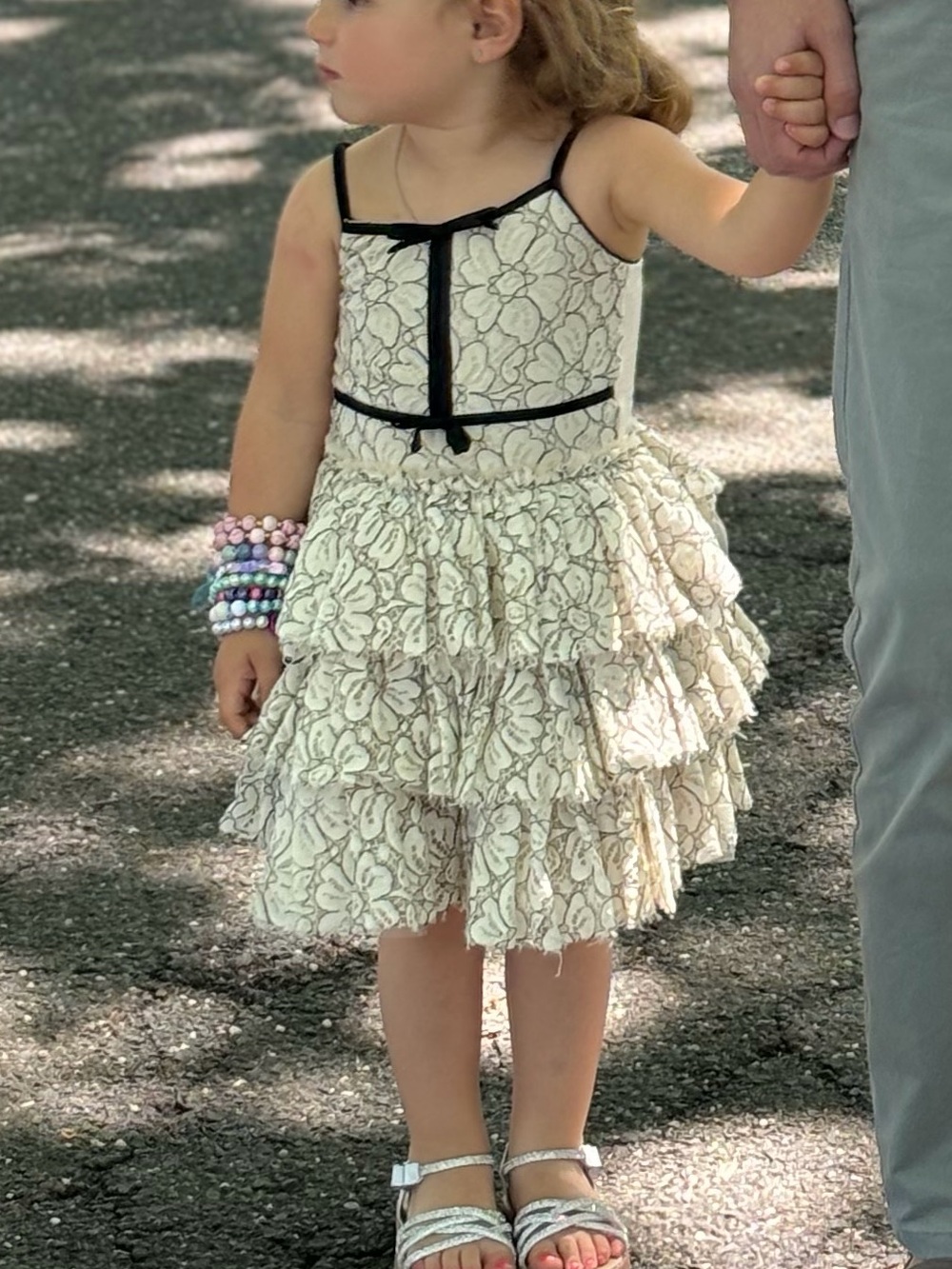 Ooh! La, La! Couture Ivory Lace Tiered Formal Dress with Black Trim